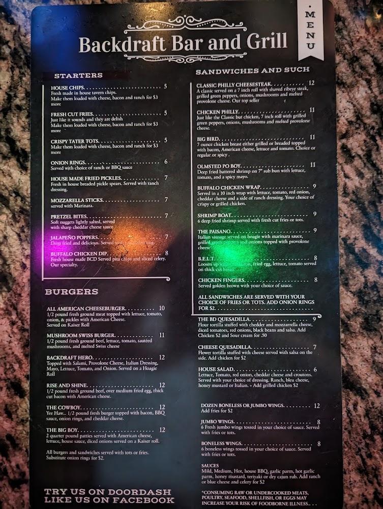 Back Draft Bar and Grill Menu image 3